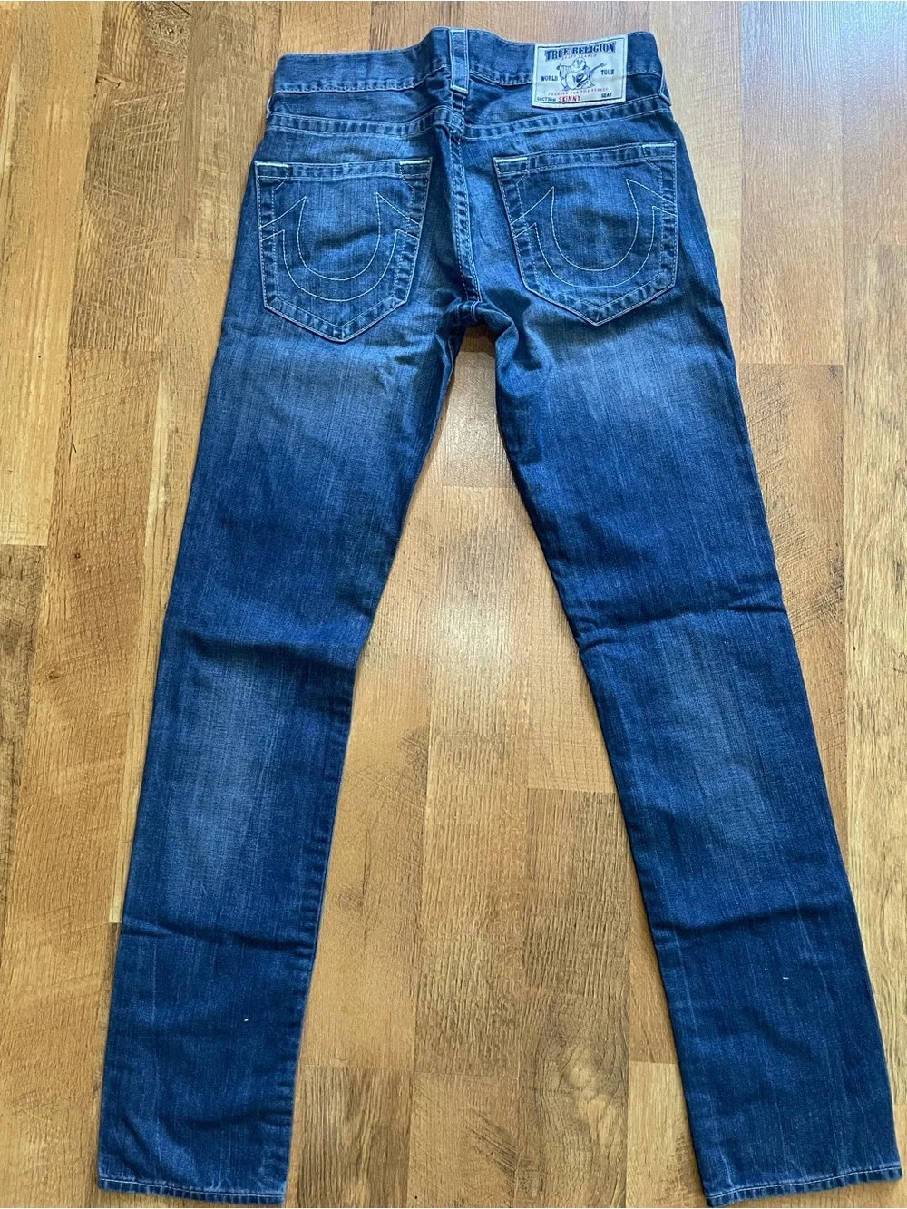 True Religion Blue Denim Skinny Jeans with Horseshoe Pocket Stitching
